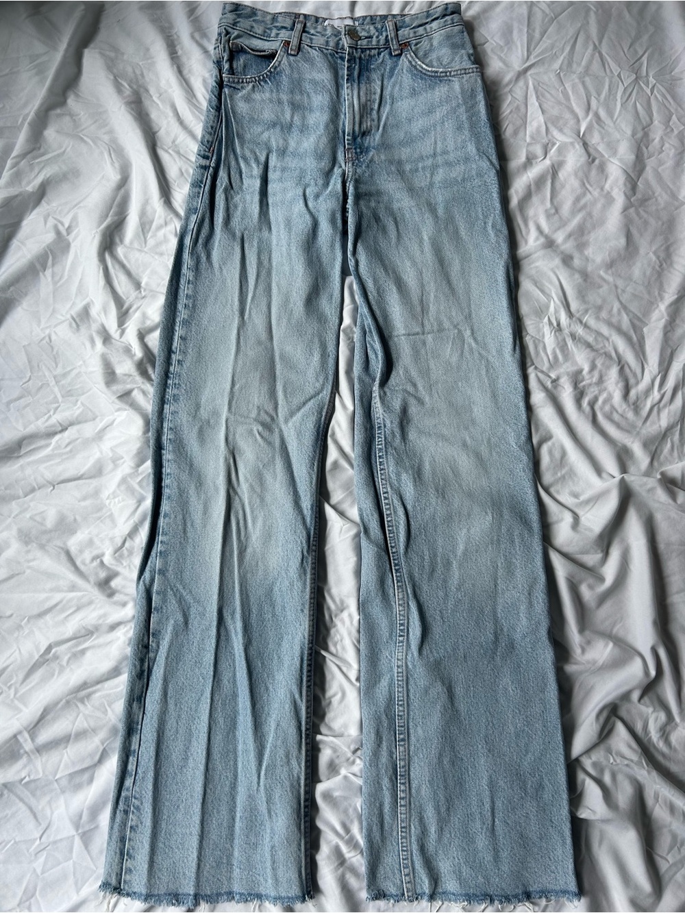 Zara High Waisted Distressed Cuff Wide Leg Light Wash Women’s Jeans